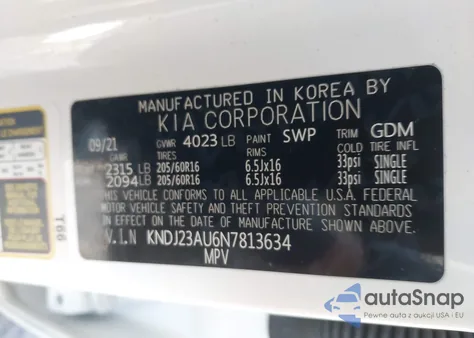 2022 Kia Soul Lx z USA, uszkodzony, nr VIN KNDJ23AU6N7813634